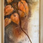 Lampionblume_30x40_Mixed Media (Gipshaftputz, Sumpfkalk, Beize, Acrylfarbe)