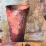 Stillleben-Vase_40x40_Mixed Media (Gipshaftputz, Sumpfkalk, Acrylfarbe)